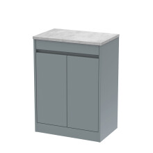 Chartley Contemporary Floor Standing 2 Door Vanity Unit with Bellato Grey Laminate Worktop, 600mm, Coastal Grey