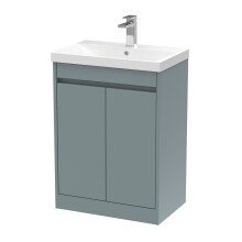 Chartley Contemporary Floor Standing 2 Door Vanity Basin Unit, Thin-Edge Basin, 600mm, Coastal Grey