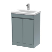 Chartley Contemporary Floor Standing 2 Door Vanity Basin Unit, Mid-Edge Basin, 600mm, Coastal Grey
