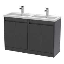 Chartley Contemporary Floor Standing 4 Door Vanity Basin Unit, Polymarble Basin, 1200mm, Woodgrain Graphite Grey