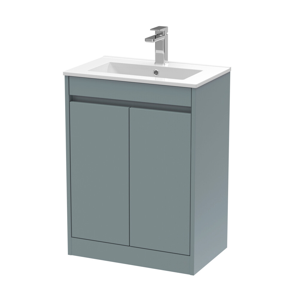 Balterley Chartley Contemporary Floor Standing 2 Door Vanity Basin Unit, Minimalist Basin, 600Mm, Coastal Grey