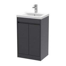 Chartley Contemporary Floor Standing 2 Door Vanity Basin Unit, Mid-Edge Basin, 500mm, Woodgrain Graphite Grey