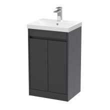 Chartley Contemporary Floor Standing 2 Door Vanity Basin Unit, Thin-Edge Basin, 500mm, Woodgrain Graphite Grey