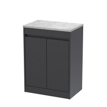 Chartley Contemporary Floor Standing 2 Door Vanity Unit with Bellato Grey Laminate Worktop, 600mm, Woodgrain Graphite Grey