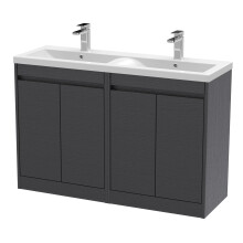 Chartley Contemporary Floor Standing 4 Door Vanity Basin Unit, Ceramic Basin, 1200mm, Woodgrain Graphite Grey
