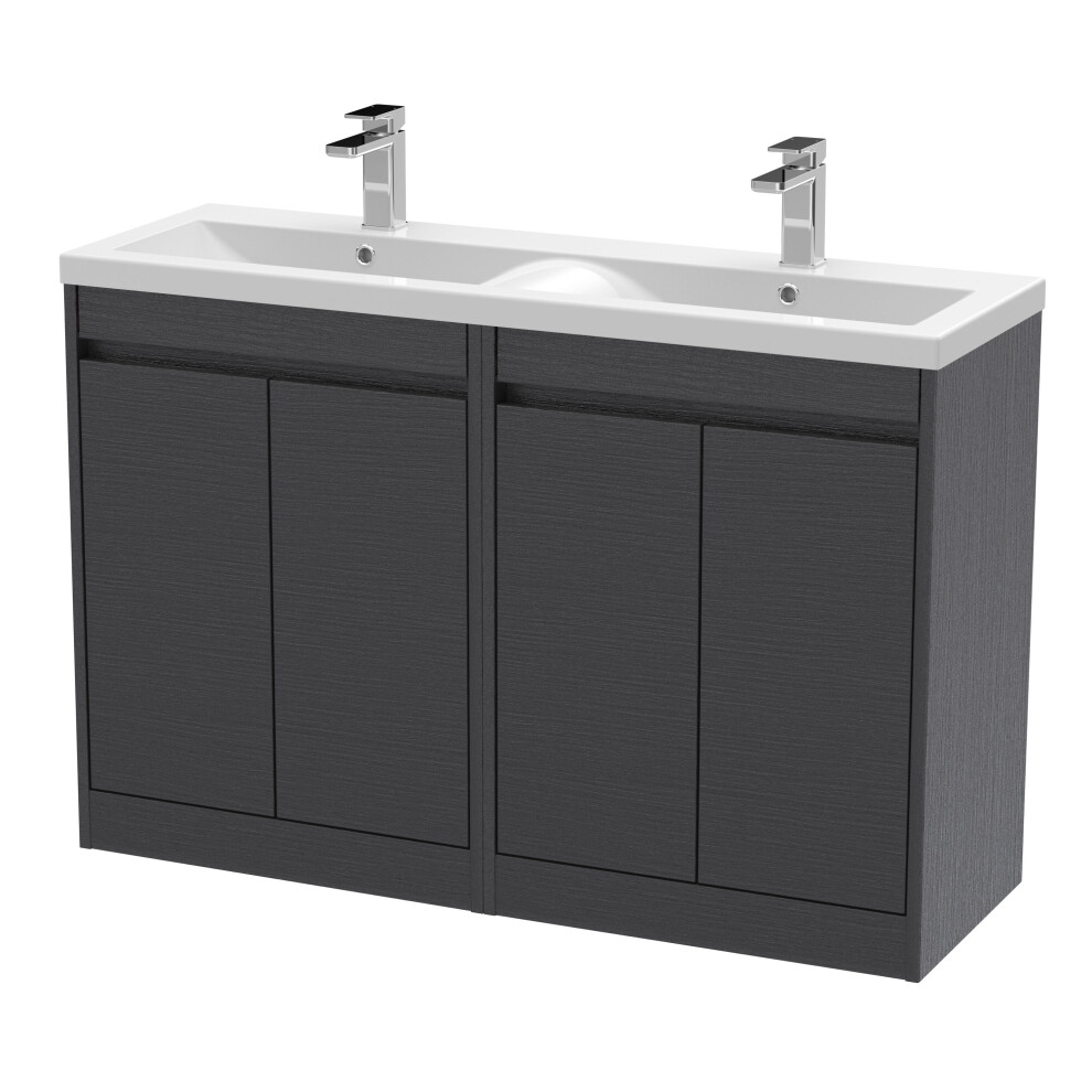 Balterley Chartley Contemporary Floor Standing 4 Door Vanity Basin Unit, Ceramic Basin, 1200Mm, Woodgrain Graphite Grey