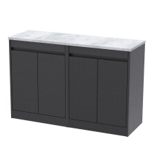 Chartley Contemporary Floor Standing 4 Door Vanity Unit with Bellato Grey Laminate Worktop, 1200mm, Woodgrain Graphite Grey