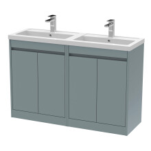 Chartley Contemporary Floor Standing 4 Door Vanity Basin Unit, Polymarble Basin, 1200mm, Coastal Grey