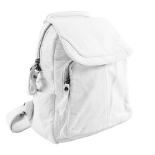 Women's Soft Leather Casual School Bag Washed Leather Backpack Girl Travel Small School Bag-White