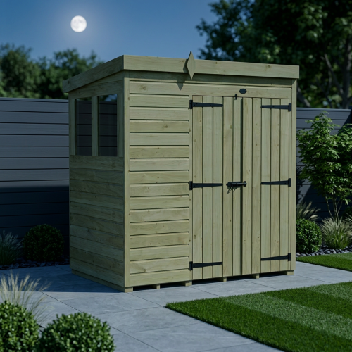 7 x 4 Pent Shed Tanalised (Double Door, With Windows) 2