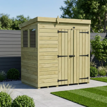 7 x 4 Pent Shed Tanalised (Double Door, With Windows)