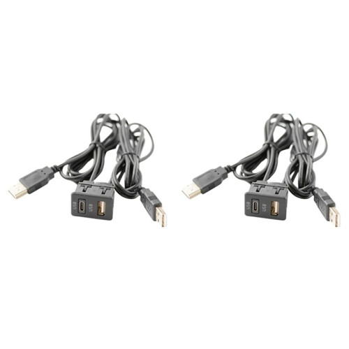 2 Pcs 150CM Car Dash Flush Mount 2 USB Port Panel Auto Boat Dual USB-TAPYC Extension Cable Adapter for