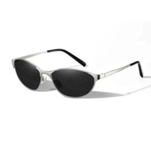 (Schwarzer Rahmen grauer Film) Schlanke ovale Sonnenbrille aus Metall für Damen, Retro-Katzenaugenschirme mit dünnem Rahmen, UV-Schutz Mode Brillen