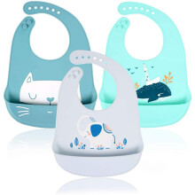 Bavaglini per Alimenti in Silicone Impermeabili da 3 Pezzi per Neonati e Bambini Unisex Facilmente Pulibili con Ampia Tasca per Briciole per Alimenti