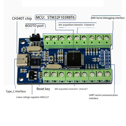 2X USB-Interface 16 Kanalen 12-Bits AD Sampling Data-Acquisitie STM32 Uart-Communicatie ADC Multifunctionele Module 1