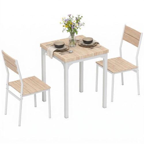 Homcom HOMCOM 3 Pcs Compact Dining Table 2 Chairs Set, Oak Wood Effect 1