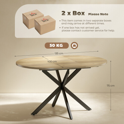 Homcom HOMCOM Extendable Dining Table for 4-6 with X-Shape Base, Natural Wood 1