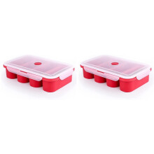 2X Silicone Freezer Trays Extra Large Super Square Ice- Tray Food Freezing Mold Red