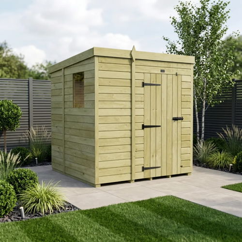 5 x 6 Pent Shed Tanalised (Single Door, With Windows)