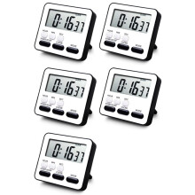 5X Temporizador de Cozinha Contagem Regressiva, Despertador Multifuncional, Relógio de Mesa, Preto