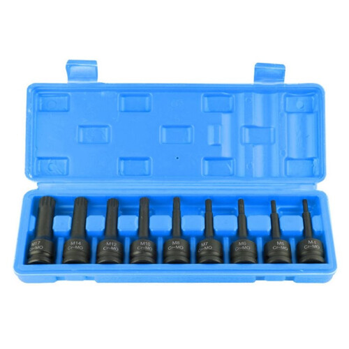 1/2" Drive Impact Spline Bit Socket Set 12 Point M4-M17 9PC CR-MO 1