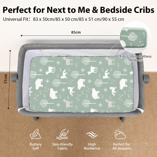 FIEMOL Next to Me Crib Sheets 85x51cm Fitted, 3 Pack Baby Cot Sheets, Ultral Sof 2