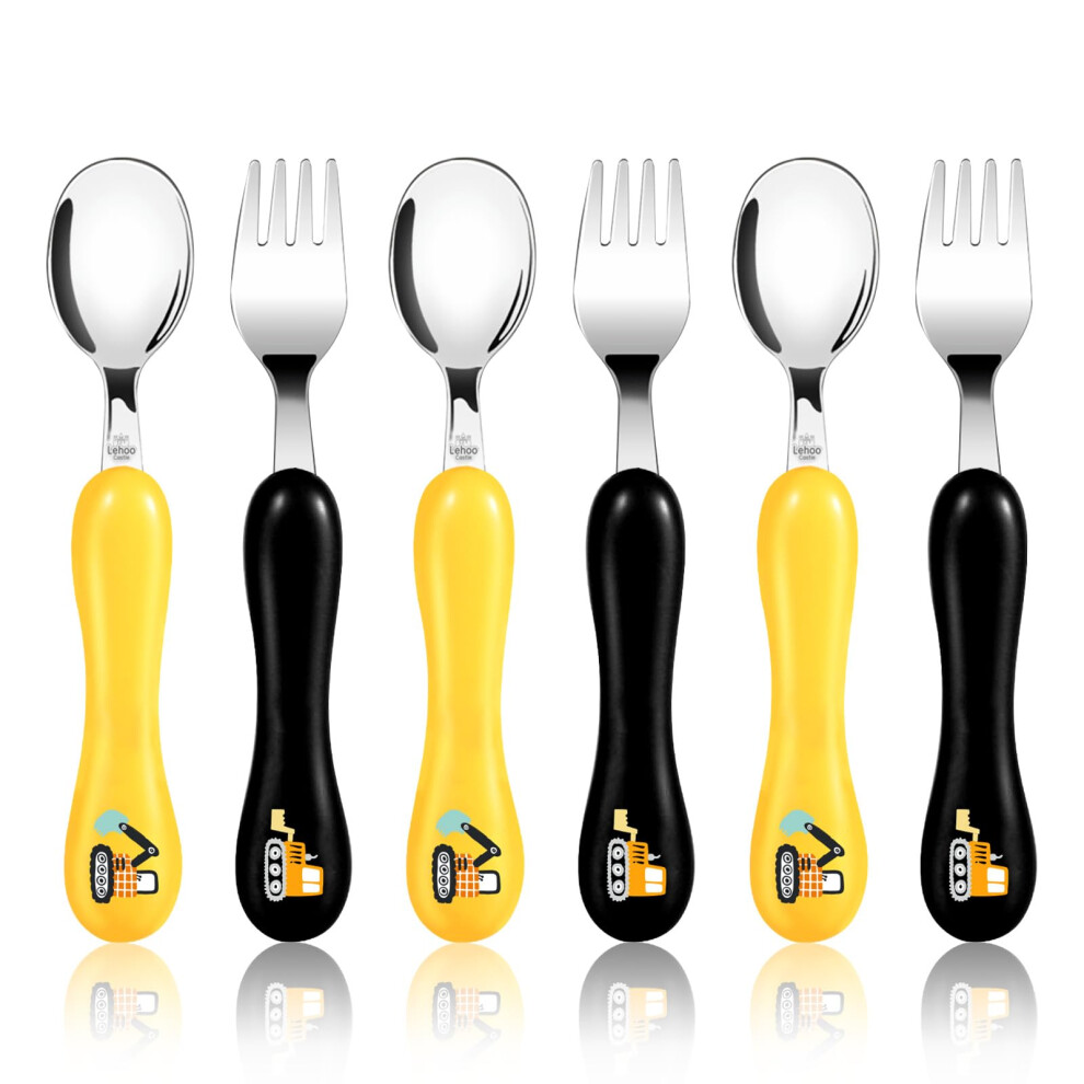 Lehoo Castle Toddler Fork And Spoon Set, 6Pcs Stainless Steel Toddler Cutlery Ch