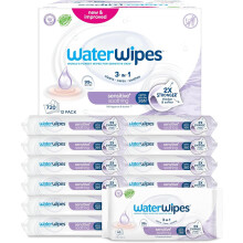 WaterWipes Sensitive+ Soothing Wipes, 720 Count (12 Packs), 3-In-1 Cleans, Cares