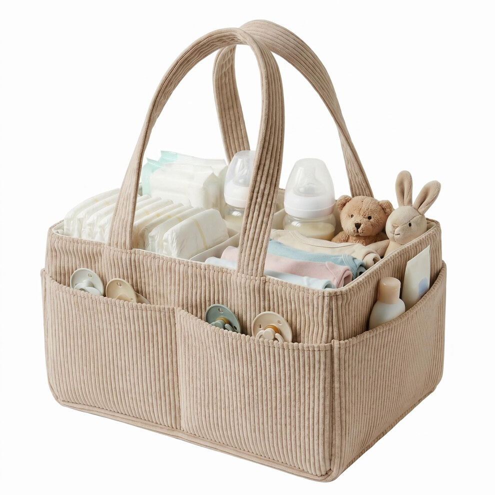 Cbwerbb Baby Nappy Caddy Organiser,Portable Corduroy Nursery Diaper Storage Bask
