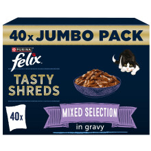 FELIX Tasty Shreds Adult Wet Cat Food Mixed Selection in Gravy Chicken, Beef, Tu