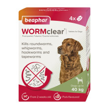 Beaphar - WORMclear Tablets for Dogs up to 40kg - 4 Tablets - Kills All Common
