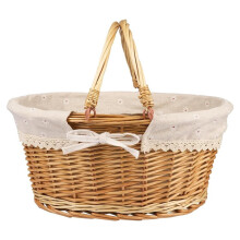 Large Multipurpose Wicker Basket with Handle,Wicker Picnic Basket with Liner,Empty Gift Basket,Oval Willow Woven Basket