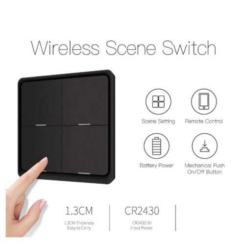 3X 4 Gang for Tuya ZigBee Wireless 12 Scene , Push Button Controller Battery Powered Automation Scenario, Black 2