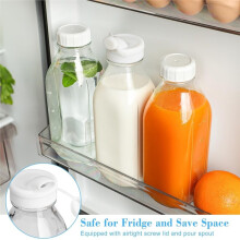4er-Pack Glas-Milchflasche mit 4 Spenderkappen, Luftdicht, Schwere Schraubverschluss. 32 Unzen Wiederverwendbarer Glas-Wasserkrug