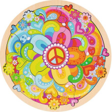 Quebra-cabeça de madeira - Goki - Quebra-cabeça Mandala Flores - 34 peças - Redondo 29,5 cm - Cores vibrantes