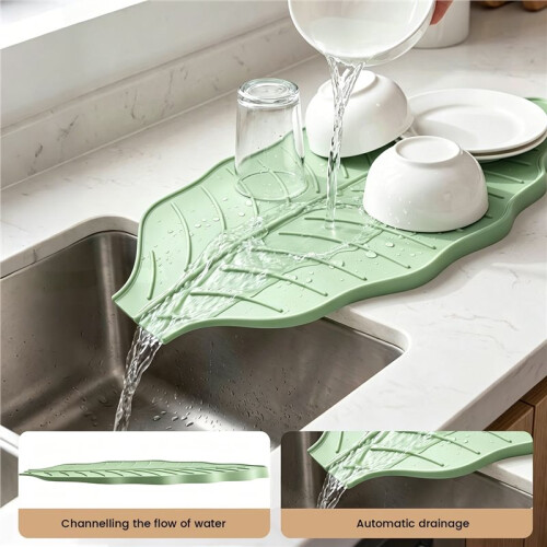 Large Leaf Silicone Dish Drying Mat, Stone Texture Non-Slip, Bears High Temp  to 190C 1
