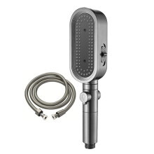 (Set A, Grey) Handheld Filtered Large Shower Head, One Press Water Stop Function Showerhead, for Hotel Shower Room