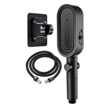 (Set B, Black) Handheld Filtered Large Shower Head, One Press Water Stop Function Showerhead, for Hotel Shower Room