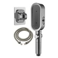 (Set B, Grey) Handheld Filtered Large Shower Head, One Press Water Stop Function Showerhead, for Hotel Shower Room