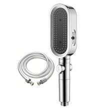 (Set A, Silver) Handheld Filtered Large Shower Head, One Press Water Stop Function Showerhead, for Hotel Shower Room