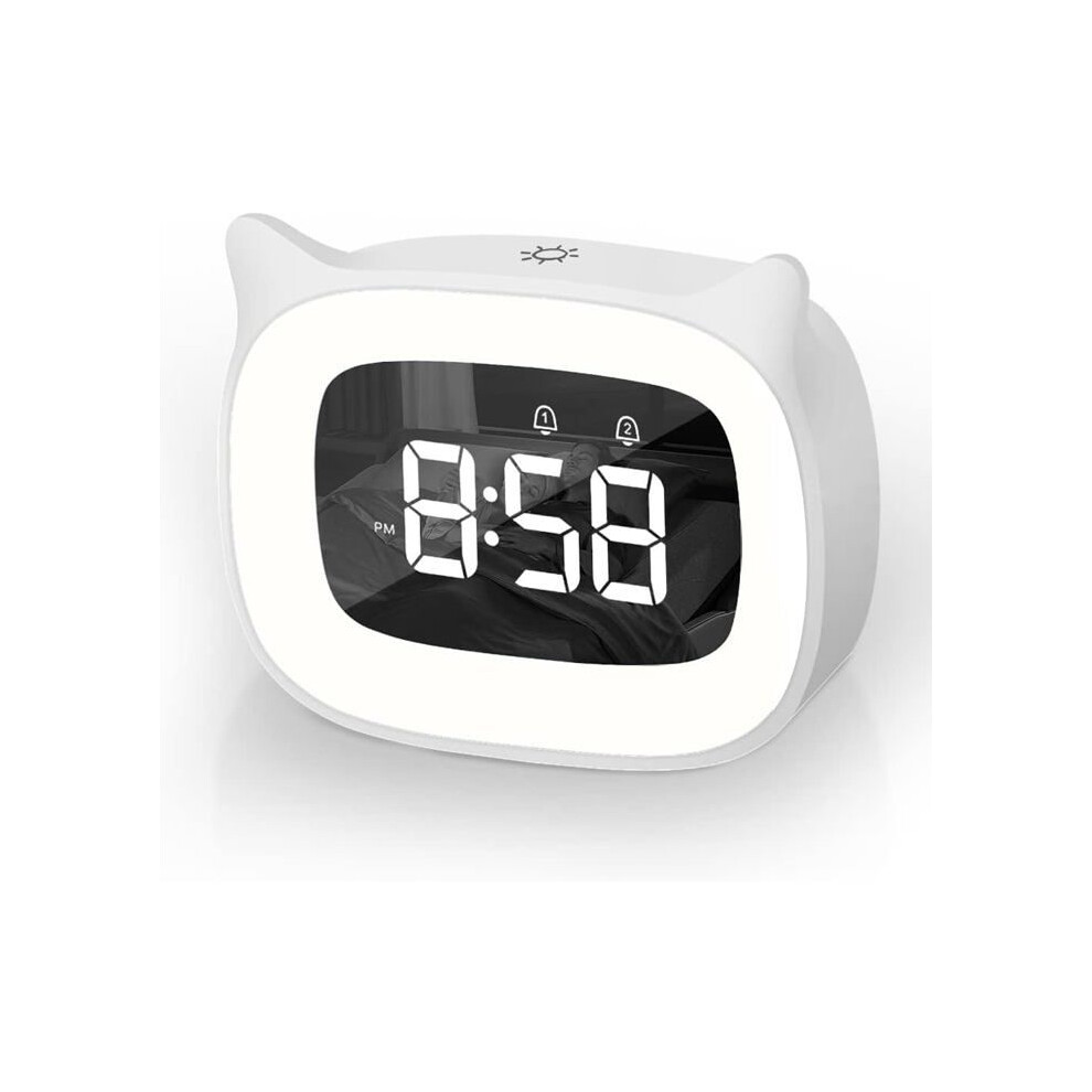 Aihontai Children's Alarm Clock, Educational Children's Alarm Clock, Cute Cat Night Light, Bedside Lamp With Snooze Function, Automatic Time