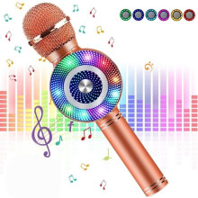 PIMPIMSKY Wireless Karaoke Microphone - Child/Adult - Bluetooth - Stereo Speaker - Pink LED Light