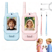 Walkie-talkie voor kinderen met HD-video en camera, oplaadbaar via USB (650 mAh), 4 spraakmodi, bereik van 3-400 meter