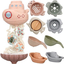 Jouets de bain pour bébés de 1 an, jouets d'éveil avec de jolis engrenages et des gobelets animaux marins, cadeau pour garçons et