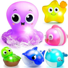 Set mit 6 leuchtenden Badespielzeugen für Kinder von 1 bis 3 Jahren, Meerestiere, ideales Geburtstags-/Weihnachtsgeschenk für