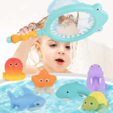 Set di giocattoli da bagno per neonati, 7 pezzi, giocattoli galleggianti a forma di animali per la piscina, gioco di pesca per il
