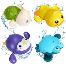 Baby-Badespielzeug – Schwimmende Tiere – Schildkröte, Ente, Krabbe, Pinguin – Badespielzeug – 4-teilig