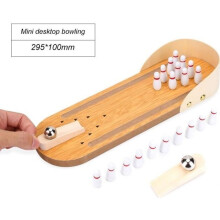 Jeu de société - Mini jeu de bowling en bois - 295 x 100 mm - À partir de 3 ans - Intérieur