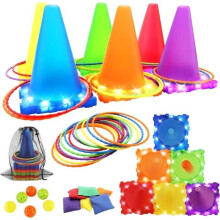 Motorik-Trainingskurs für Kinder im Freien – 3-in-1-Ballspiel, Ring und leuchtender Sitzsack, Gartenspielzeug
