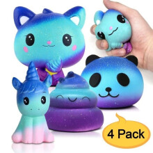 Letouch Confezione da 4 Squishy Deluxe Desire Kawaii Squishies - Morbidi giocattoli antistress giganti a forma di animali galattici